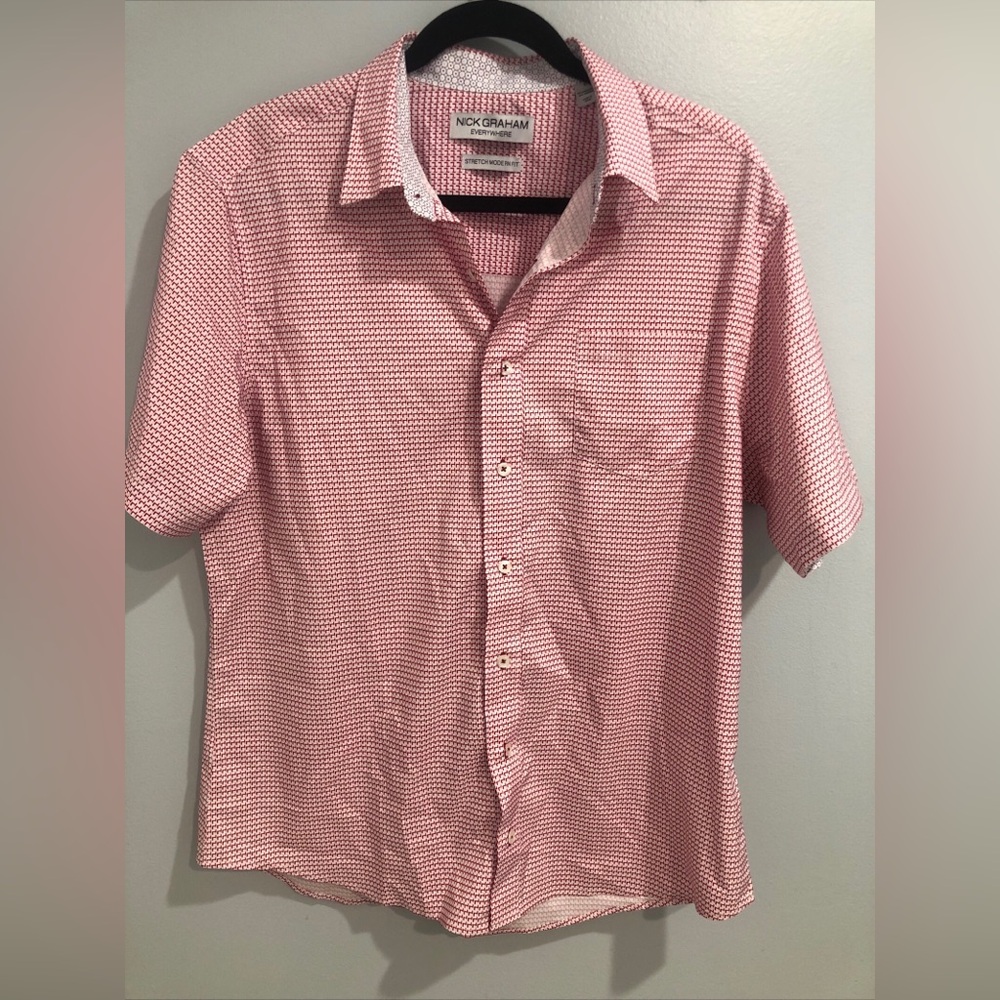 NWOT Nick Graham Everywhere Men Size L  Red & Pink Modern Fit Button Down Shirt
